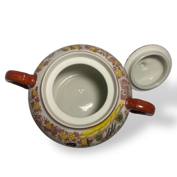 Antique Japanese Kutani Porcelain Tea Set Teapot Sugar Bowl Creamer Floral - Picture 10 of 16